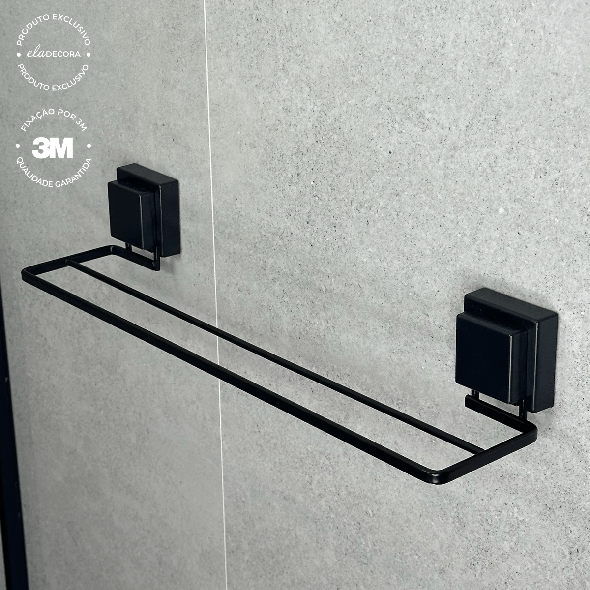 Toalheiro Duplo Fixação 3M 45cm Preto Fosco