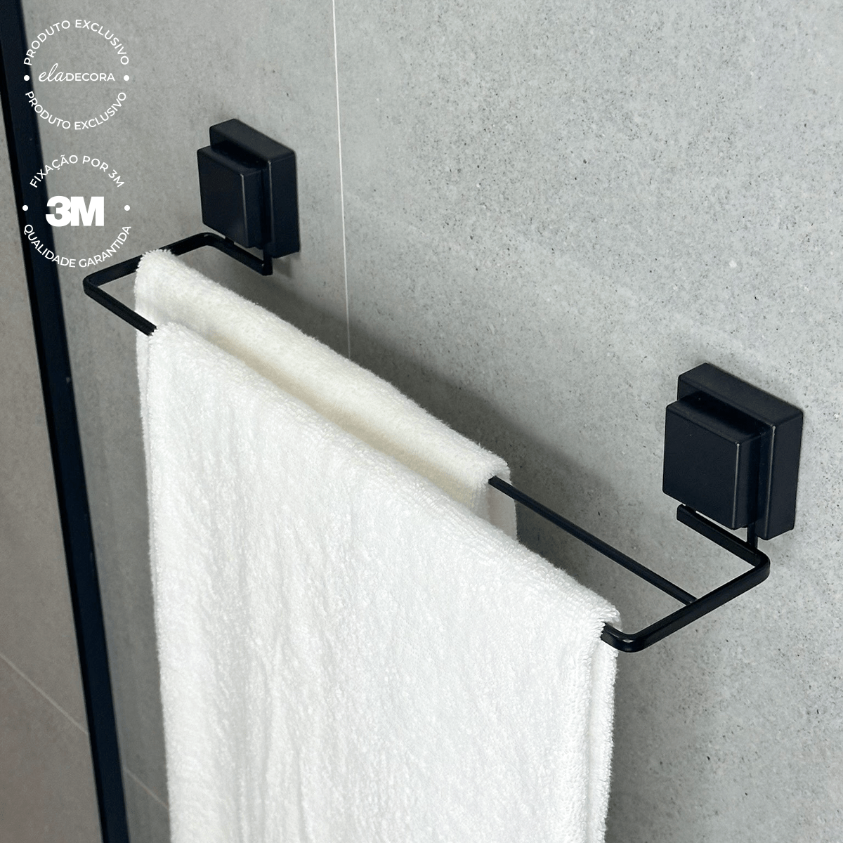 Toalheiro Duplo Fixação 3M 45cm Preto Fosco