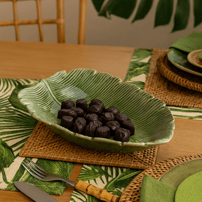 Prato Travessa Funda Cerâmica Folha de Banana Leaf Verde 30 cm