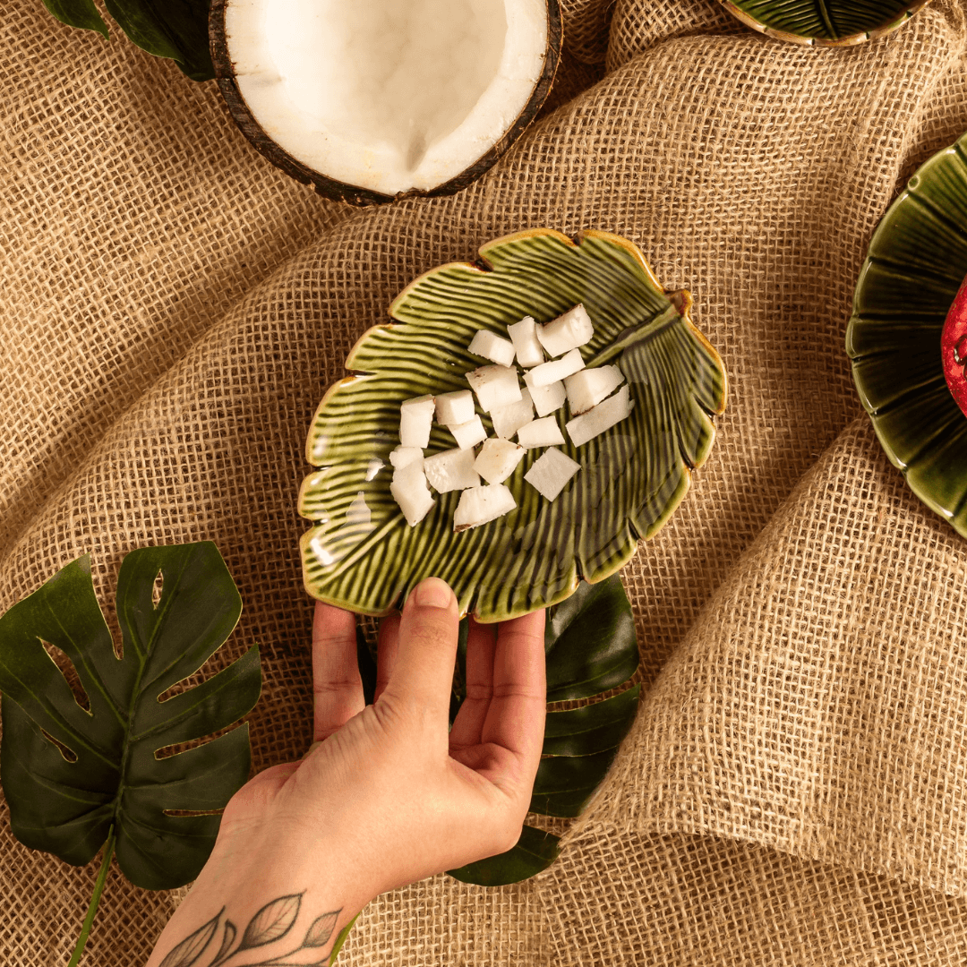 Folha Decorativa De Cerâmica Banana Leaf Verde 16 cm