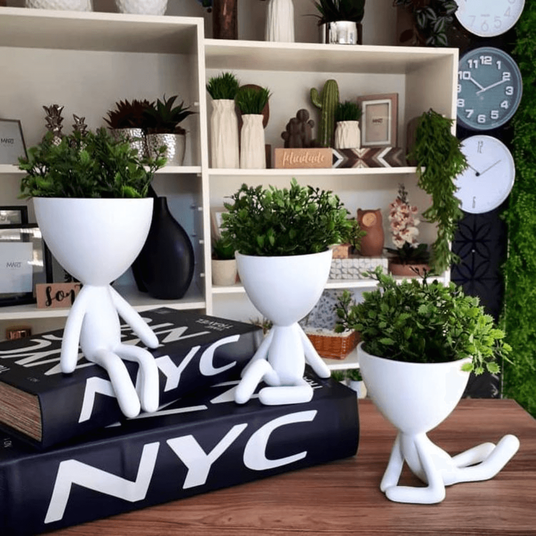 Vaso Cachepot Bob Deitado de Frente em Poliresina Branco