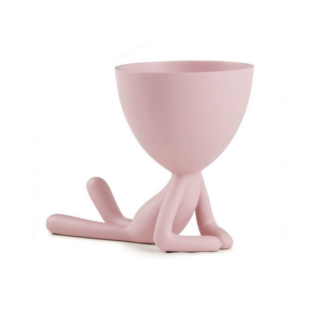 Vaso Cachepot Bob Deitado de Frente em Poliresina Rosa - 17 cm