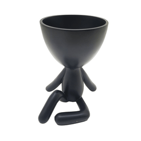 Vaso Cachepot Bob Sentado Com Uma Perna Levantada em Poliresina Preto