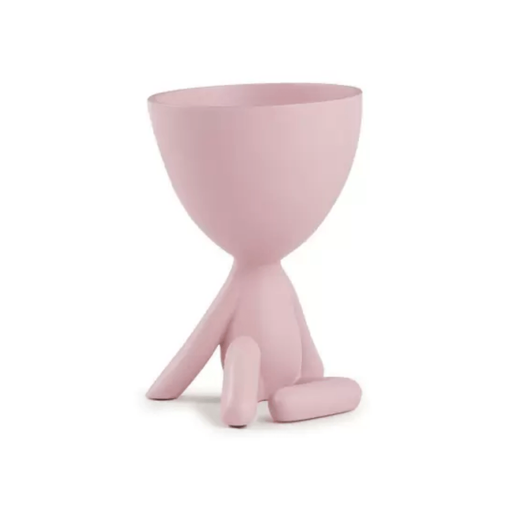 Vaso Cachepot Bob Sentado com uma Perna Levantada em Poliresina Rosa - 14,5 cm