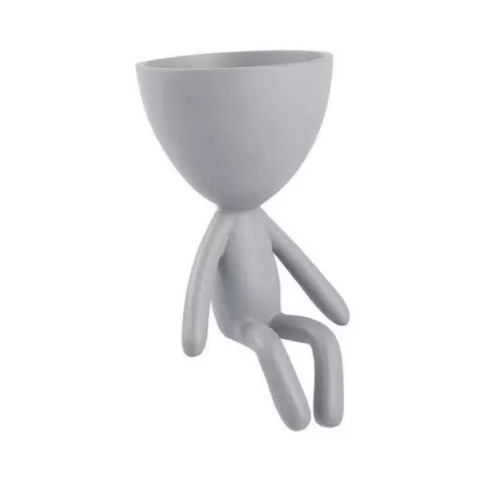Vaso Cachepot Bob Sentado de Frente em Poliresina Cinza - 18 cm