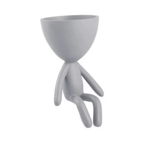 Vaso Cachepot Bob Sentado de Frente em Poliresina Cinza - 18 cm
