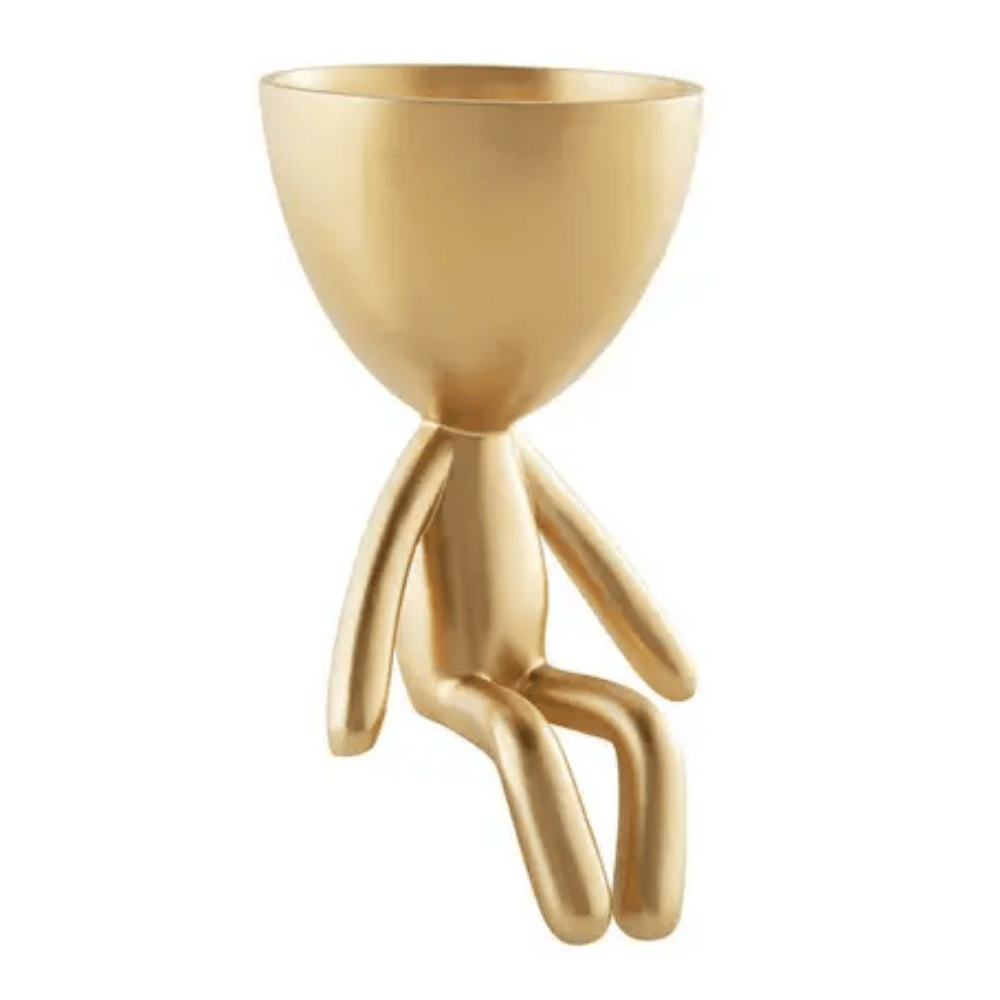 Vaso Cachepot Bob Sentado de Frente em Poliresina Dourado