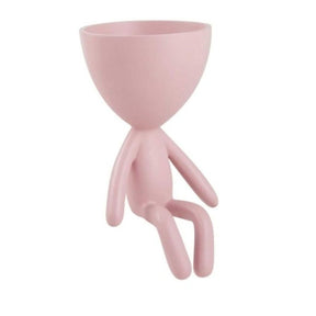 Vaso Cachepot Bob Sentado de Frente em Poliresina Rosa - 18 cm