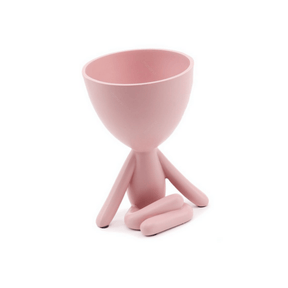 Vaso Cachepot Bob Sentado de Lado em Poliresina Rosa - 14 x 11 cm