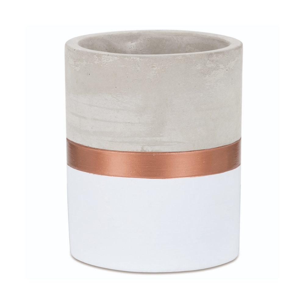 Vaso Cachepot Branco e Rose Gold em Cimento (G) - 13 cm