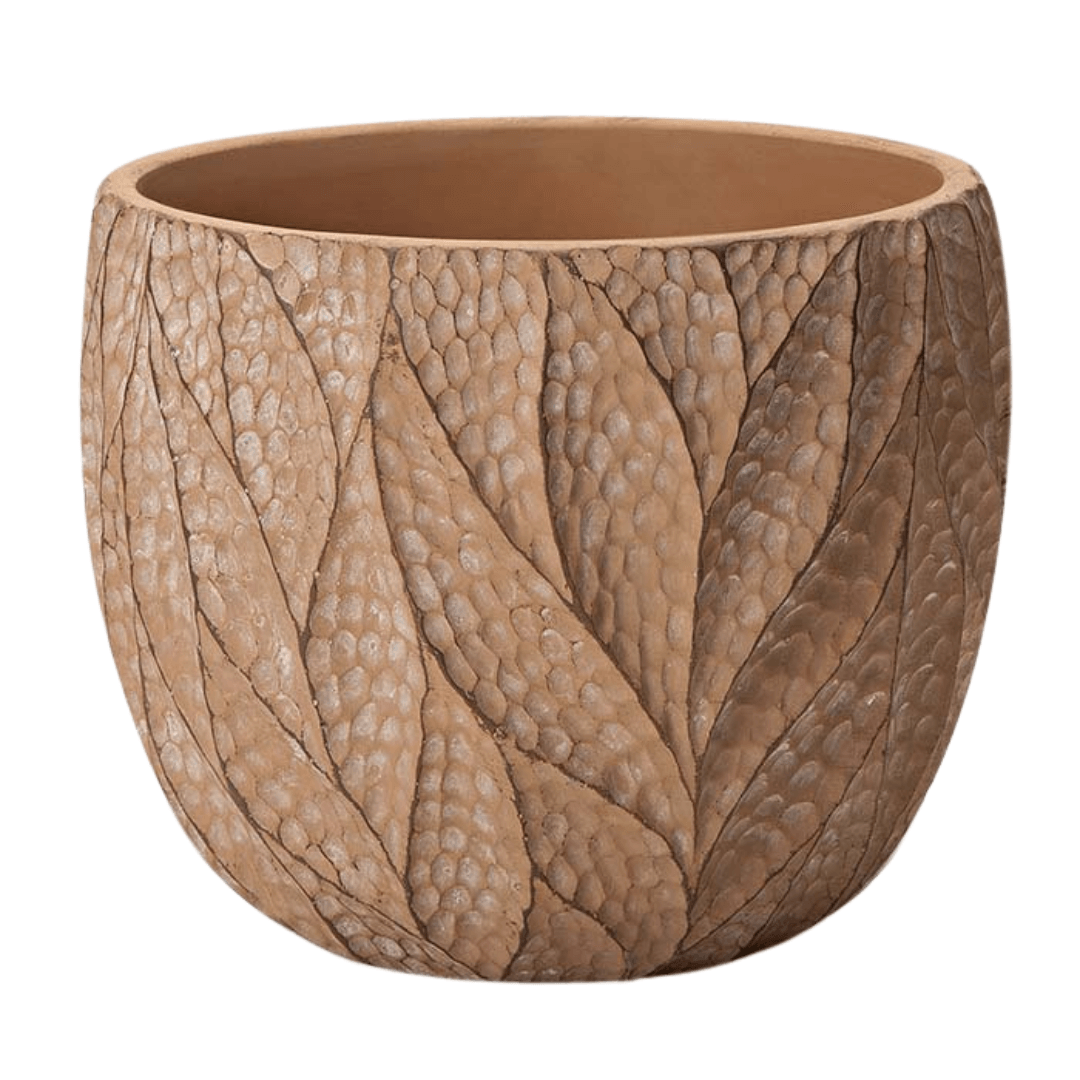 Vaso Cachepot Folhas em Cimento Marrom 19cm