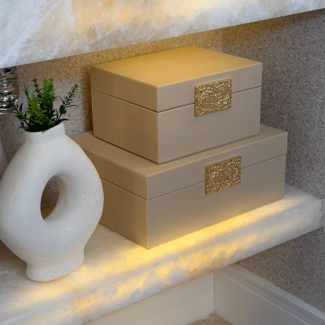 Caixa Decorativa em MDF e PU Bege 28,5cm G