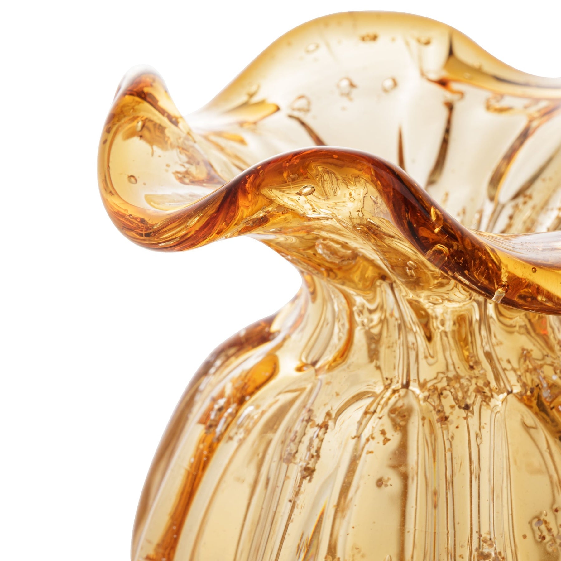 Vaso Murano Trouxinha de Vidro Italy Âmbar e Dourado 17cm