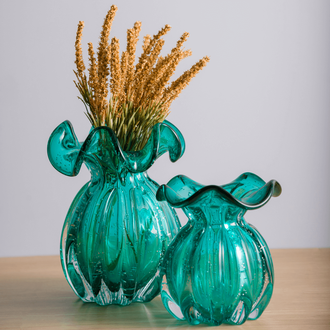 Vaso Murano Trouxinha de Vidro Italy Azul Verde Tiffany 13 cm