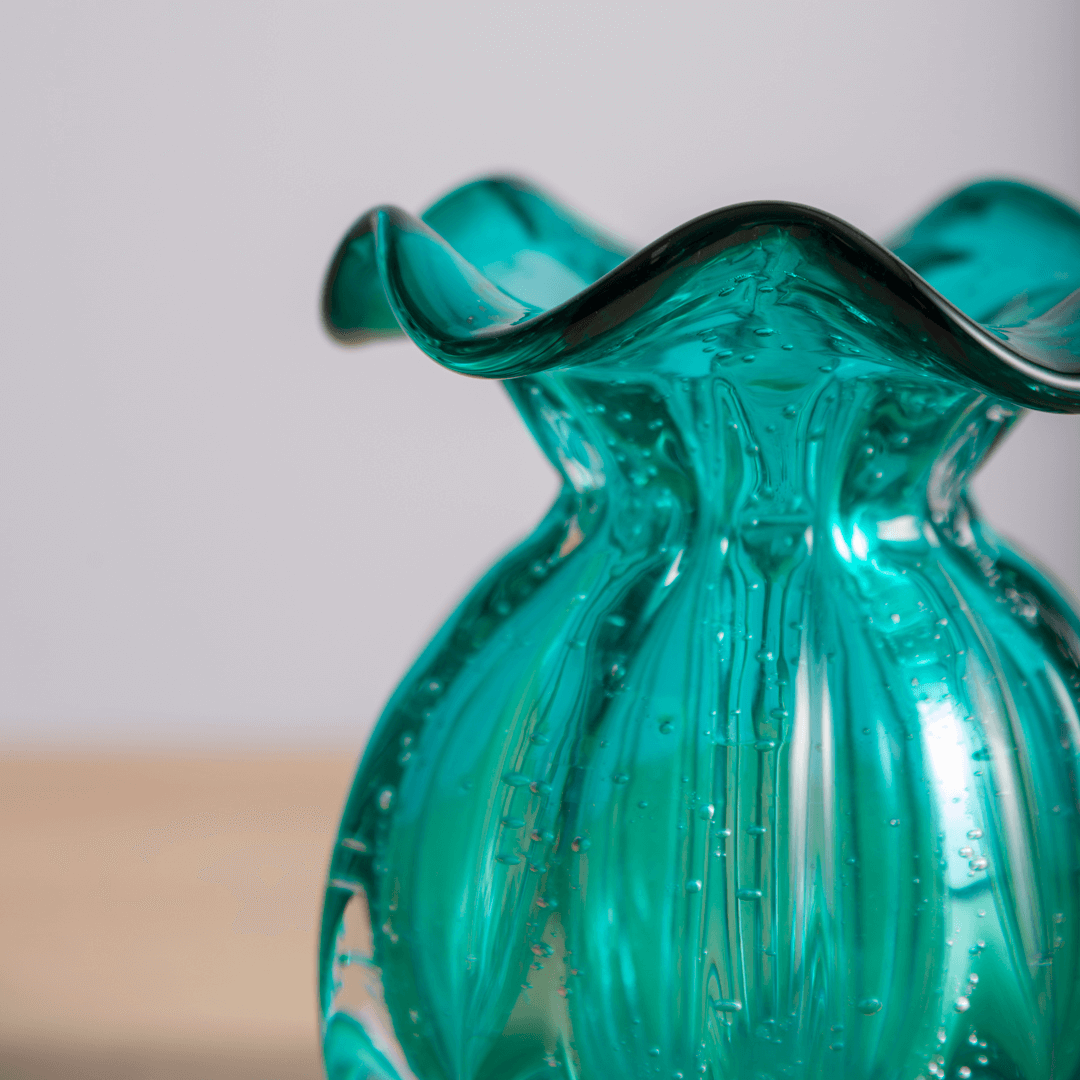 Vaso Murano Trouxinha de Vidro Italy Azul Verde Tiffany 13 cm