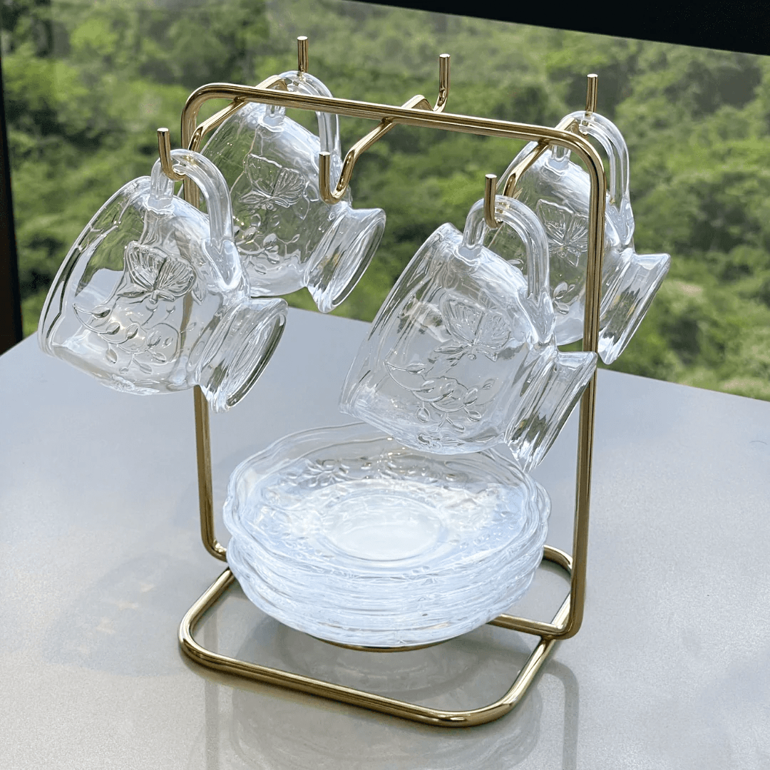 Xicara de Chá com Pires de Cristal New Butterfly 180ml