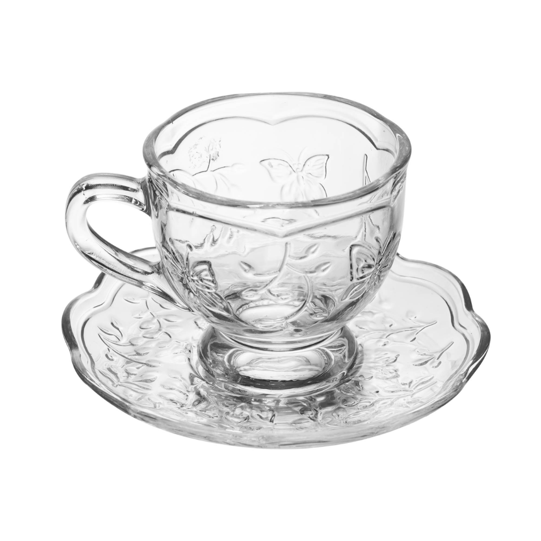 Xicara de Chá com Pires de Cristal New Butterfly 180ml