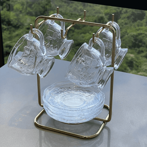 Suporte para Xicaras e Pires de Café Aço Dourado