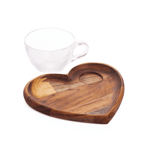 Xícara de Chá com Prato de Coração Madeira Teca - 190 ml