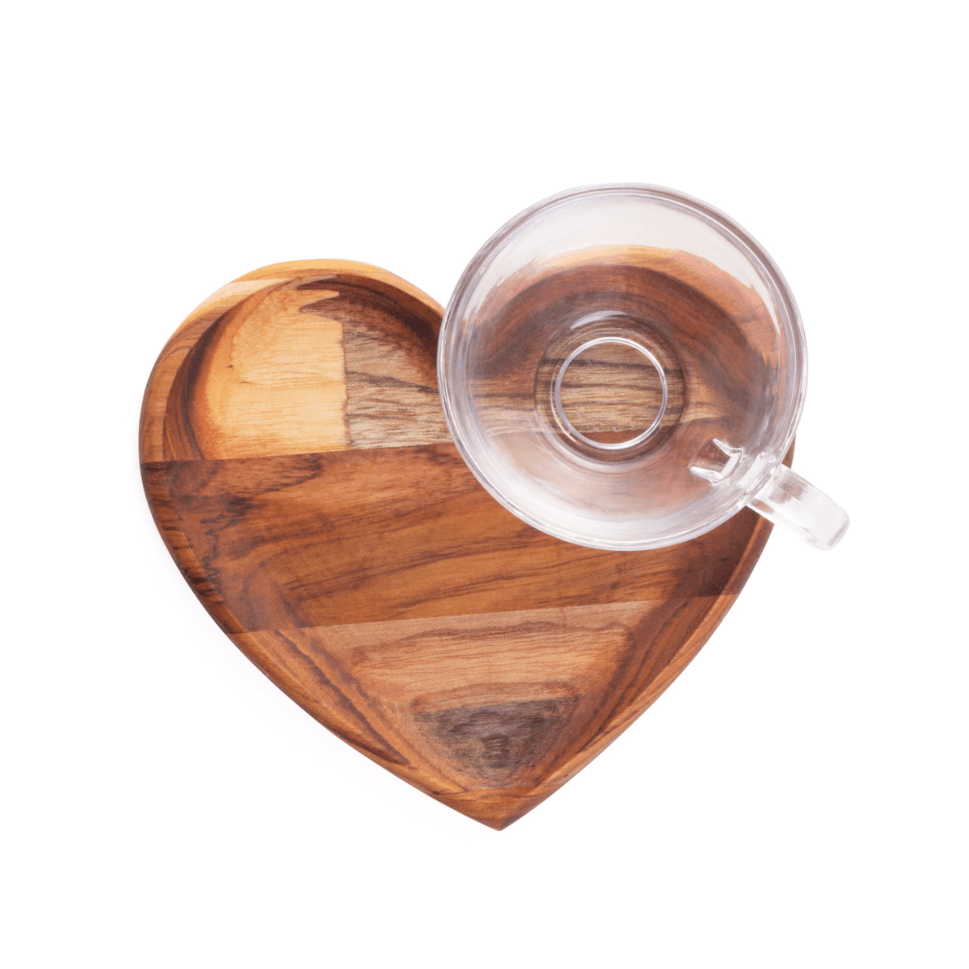 Xícara de Chá com Prato de Coração Madeira Teca - 190 ml