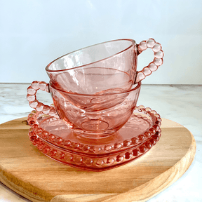 Xícara de Chá com Prato de Coração Pearl Bolinha Rosa - 180ml
