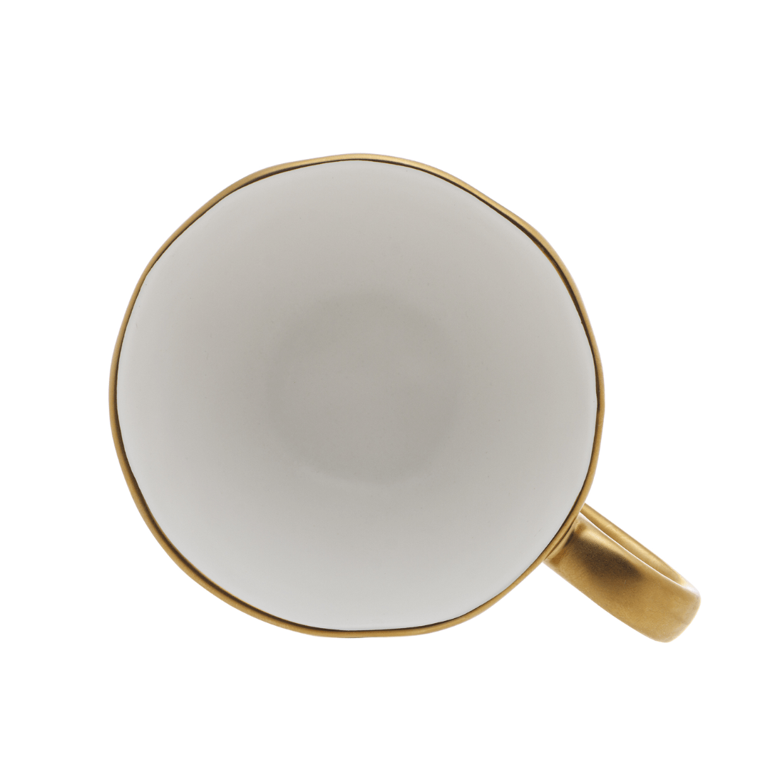 Xícara de Chá com Pires em Porcelana Dubai Branco e Dourado 200ml