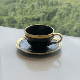 Xícara de Chá com Pires em Porcelana Dubai Preto e Dourado 200ml