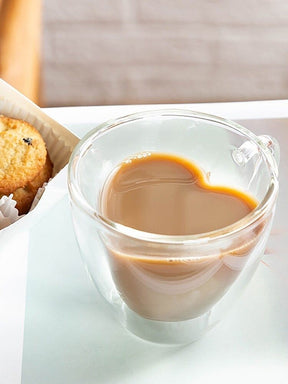 Xicara de Coração Parede Dupla em Vidro Borossilicato 150ml