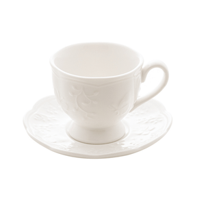 Xícara para Café com Pires de Porcelana New Bone Butterfly Flower