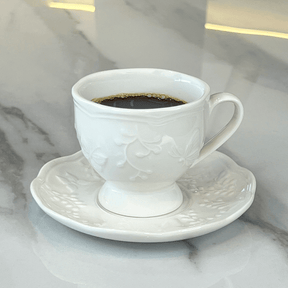 Xícara para Café com Pires de Porcelana New Bone Butterfly Flower