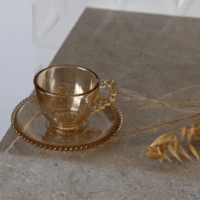 Jogo de Xícaras de Café Cristal Com Pires Pearl Âmbar 4 Peças - 80ml