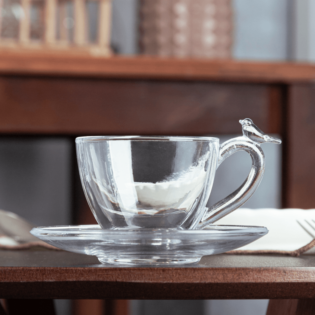 Jogo 4 Xícaras de Café Bird com Pires Cristal 80ml