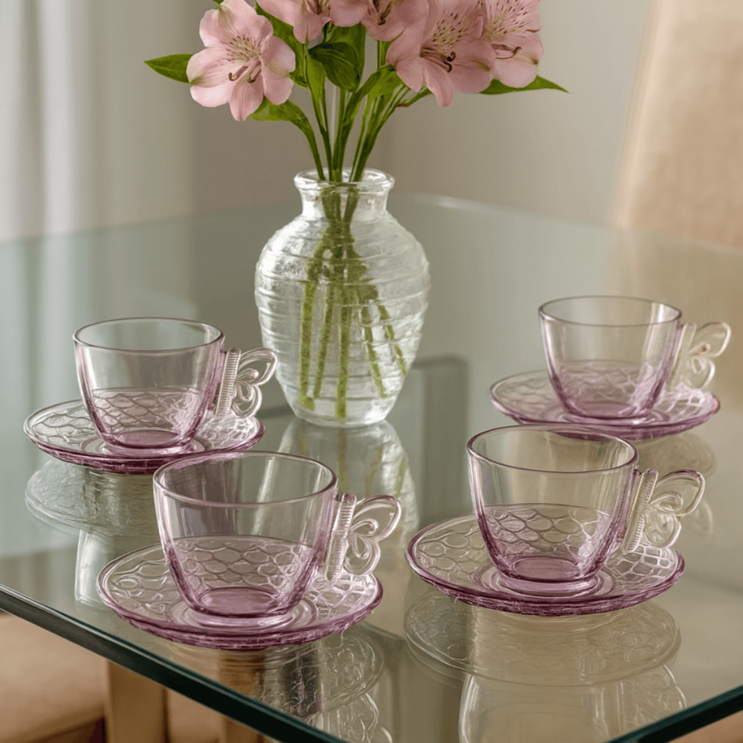 Jogo 4 Xicaras de Chá com Pires Rainbow Bee 200ml