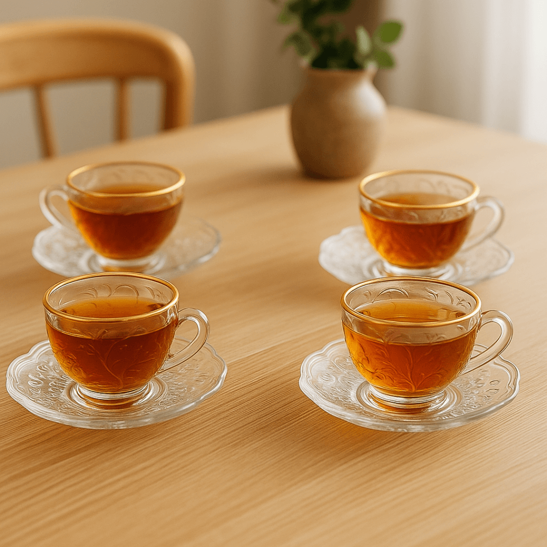 Kit 4 Xícaras de Chá New Butterfly Fio de Ouro