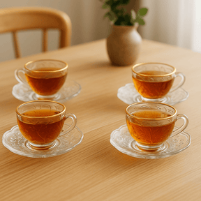 Kit 4 Xícaras de Chá New Butterfly Fio de Ouro