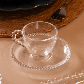 Jogo de Xícaras de Café Cristal Com Pires Pearl Bolinha 4 Peças - 80ml