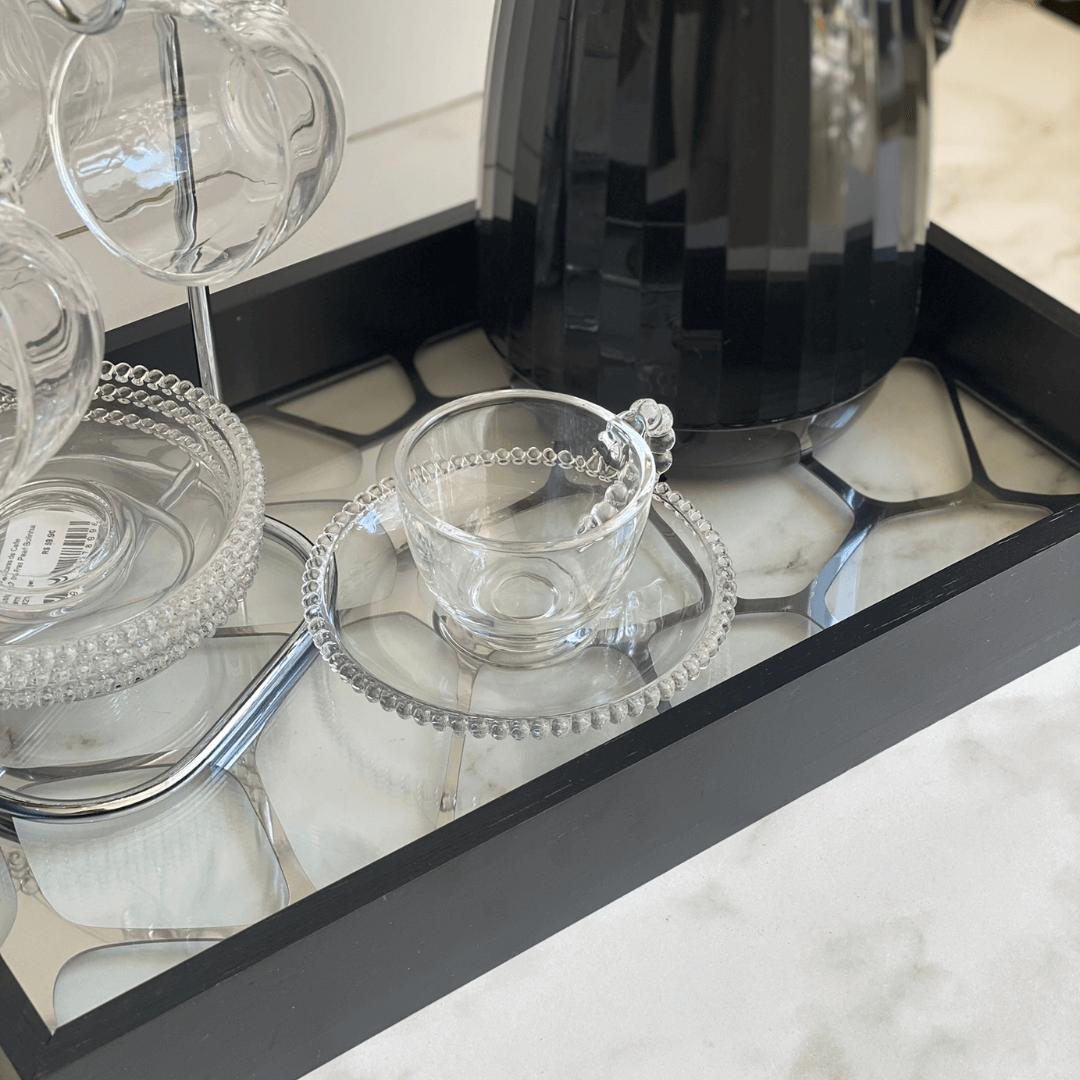 Jogo de Xícaras de Café Cristal Com Pires Pearl Bolinha 4 Peças - 80ml