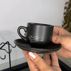 Jogo Xicara de Café com Pires em Porcelana Manhattan Preta 90ml 6 Peças