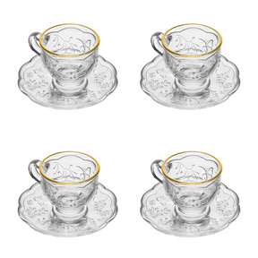 Kit 4 Xícaras de Chá New Butterfly Fio de Ouro