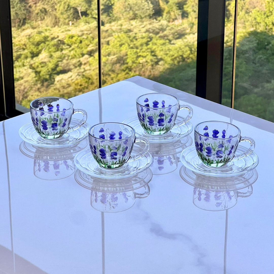 Kit 4 Xícaras de Café Cristal Lavanda 80ml